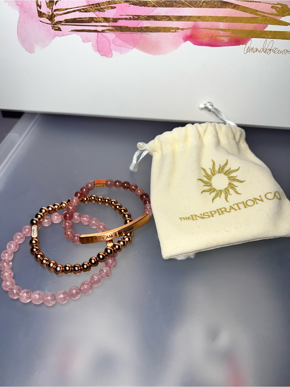 The Inspiration Co. Hope Collection Pink Quartz Small Bracelet Set - Picture 3 of 4